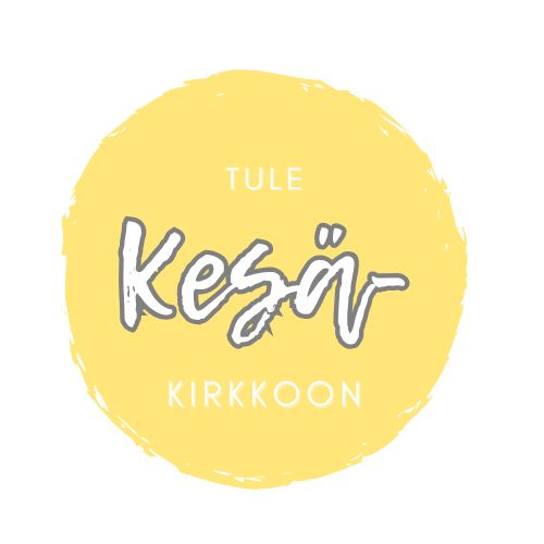 Messu Kesälahden kirkossa Keltainen ympyrä ja teksti: Tule kesäkirkkoon